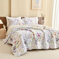 Sanracie Oversized Queen Quilt Bedspread Set(102'x118'), 100% Cotton Floral Quilted Set 3Pcs Yellow Wild Flower Botanical Printed Pattern Bedding Set for All Seasons