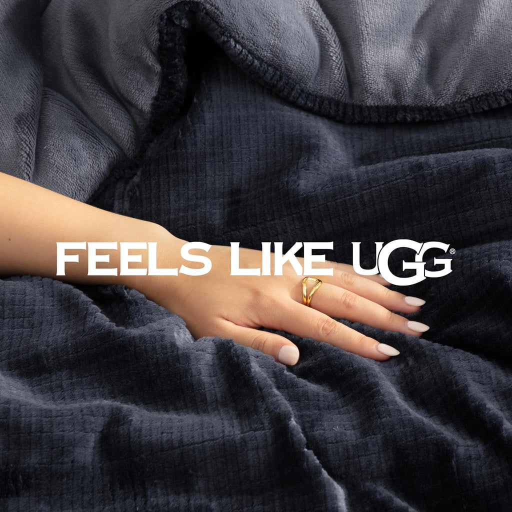 UGG Remina Twin Comforter Set 4 Piece Bed in a Bag with Throw Blanket, Decorative Pillow, Sham, and Reversible Comforter Hypoallergenic Washable College Dorm Bedding, Twin XL, Navy Blue
