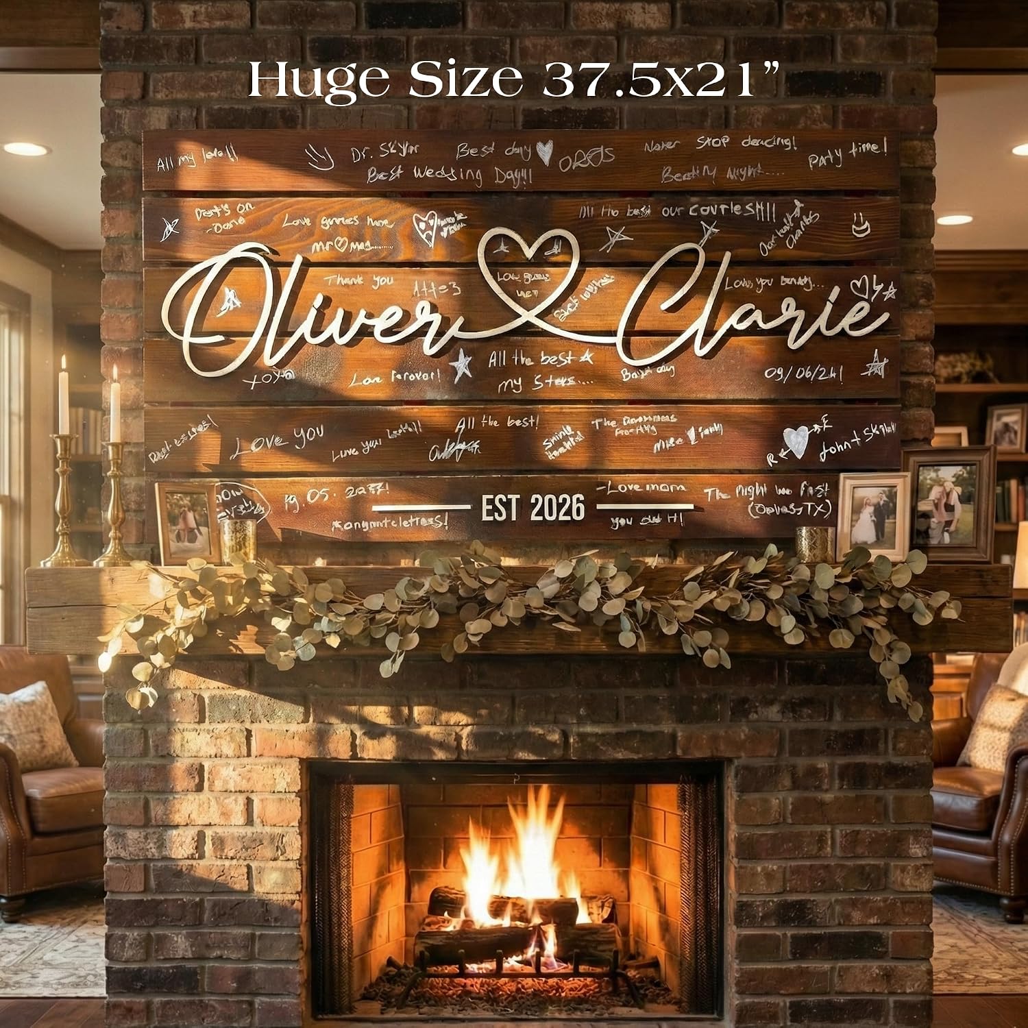Personalized Huge Size Guest Book Alternative Sign, Unique Wooden Guest Book Alternative Sign, 3D Raised Letters for Best Wedding Reception Decor, Rustic Wall Art for Best Couples (XXL - 37.5x21')