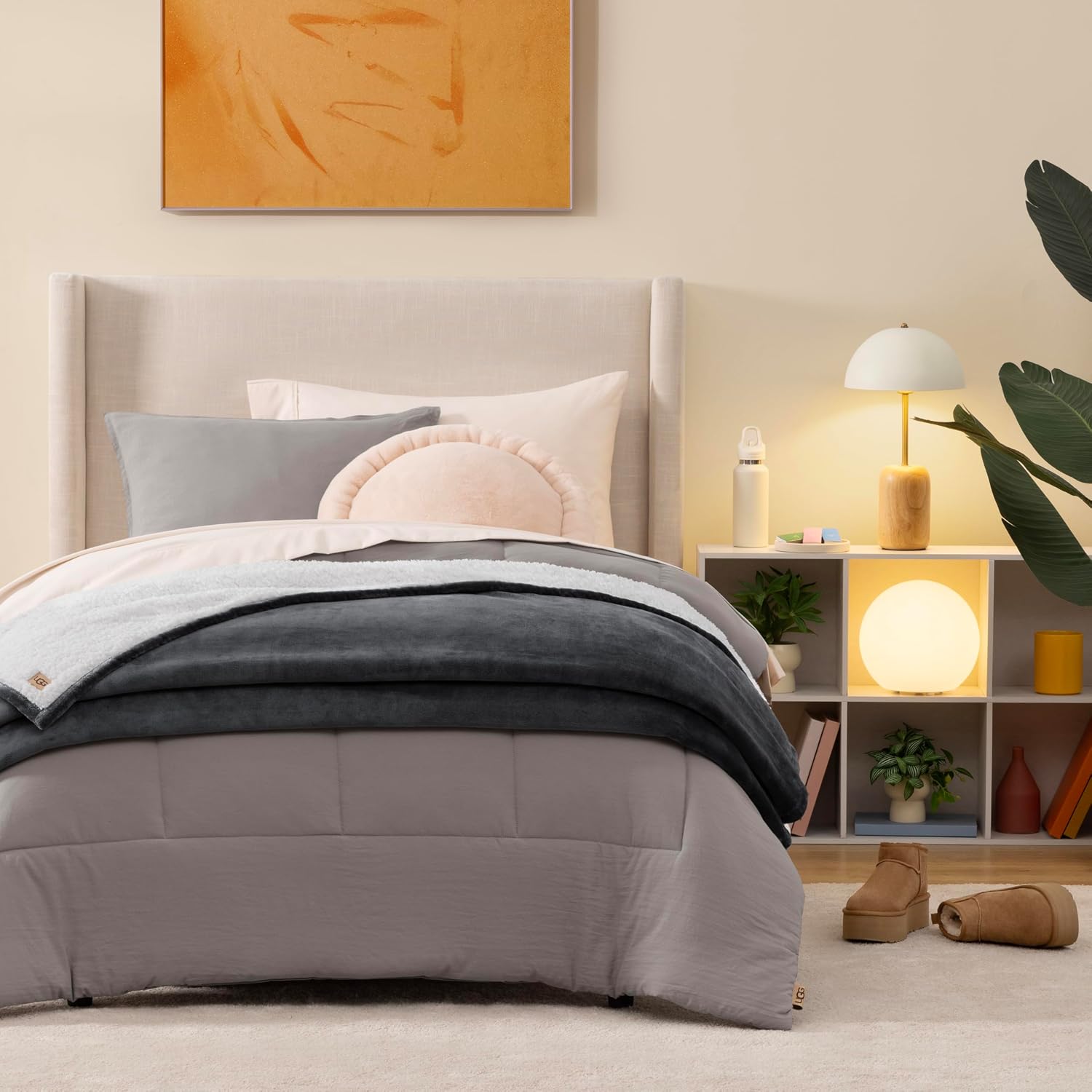 UGG Nita Twin Blanket, Plush Soft Twin XL Fuzzy Blanket for Bed or Oversized Throw for Couch, Cozy Bedding, Luxury Bedroom Decor, 66-inch x 90-inch, Charcoal Grey