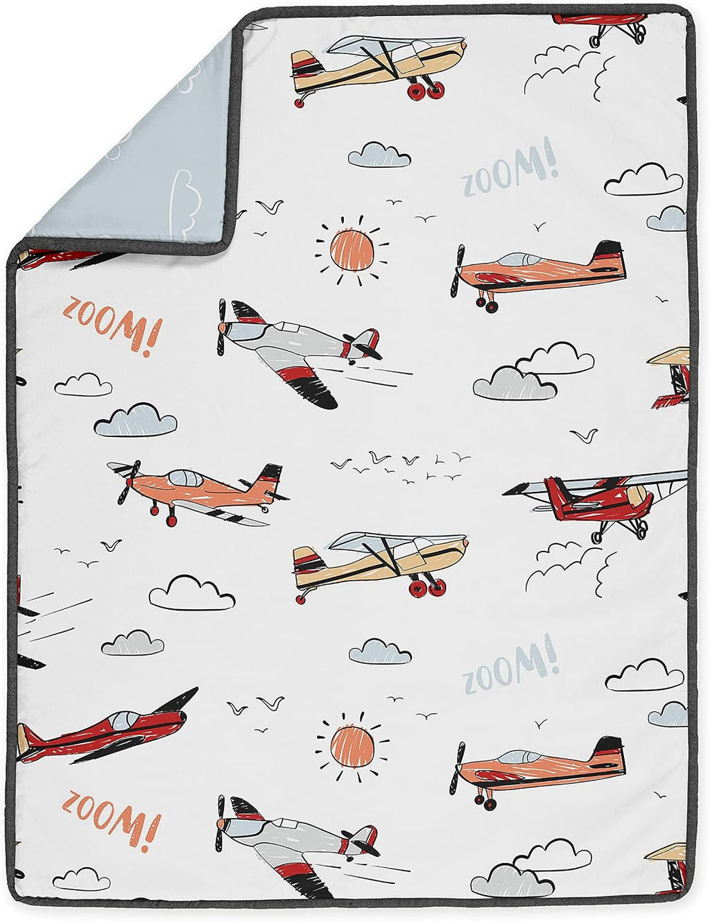 Sweet Jojo Designs Vintage Airplane Boy Baby Crib Bedding Set Infant Nursery Room BreathableBaby Breathable Mesh Crib Liner Blanket Fitted Sheet 6p Red Blue Air Planes Transportation Clouds Aviator