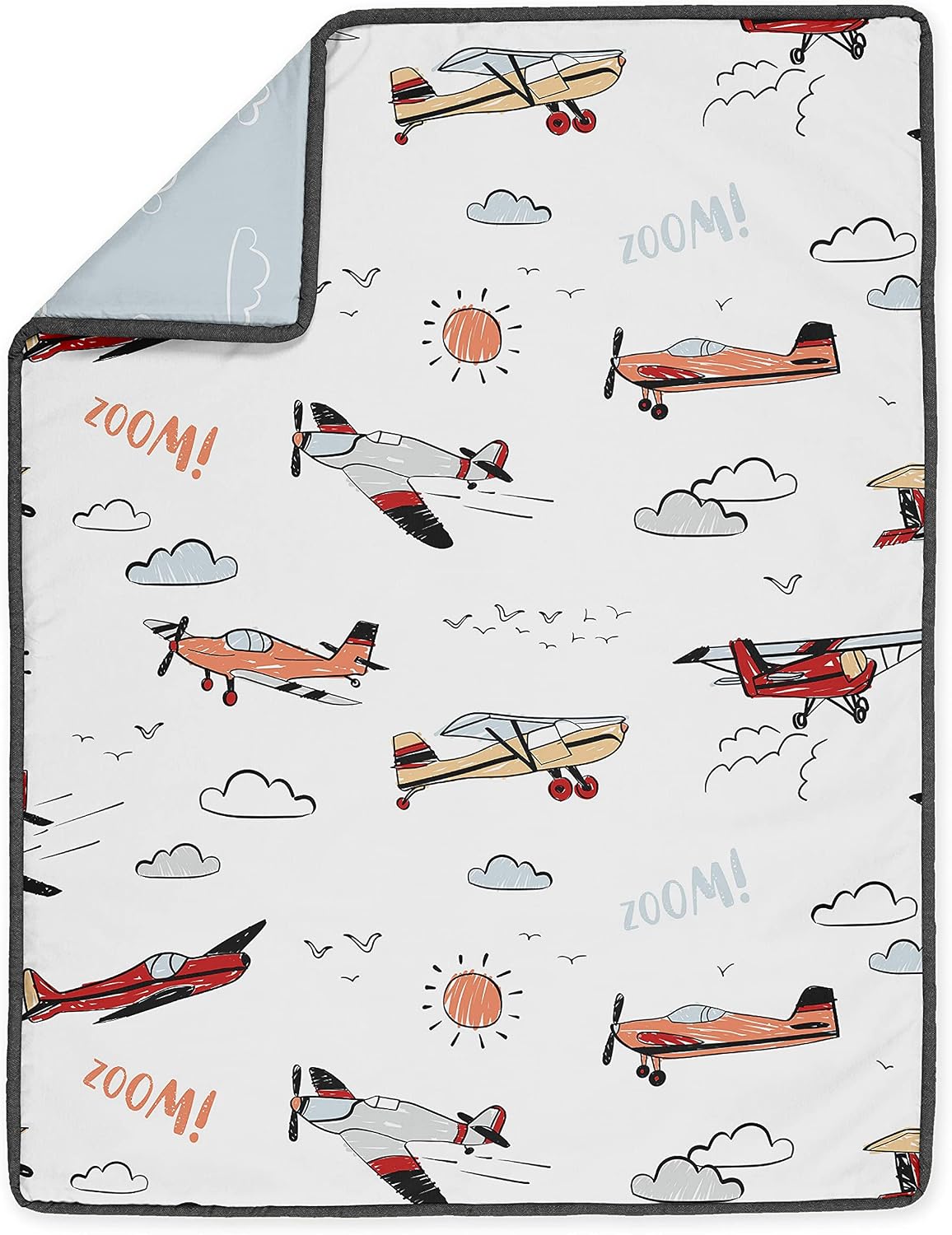 Sweet Jojo Designs Vintage Airplane Boy Baby Crib Bedding Set Infant Nursery Room BreathableBaby Breathable Mesh Crib Liner Blanket Fitted Sheet 6p Red Blue Air Planes Transportation Clouds Aviator