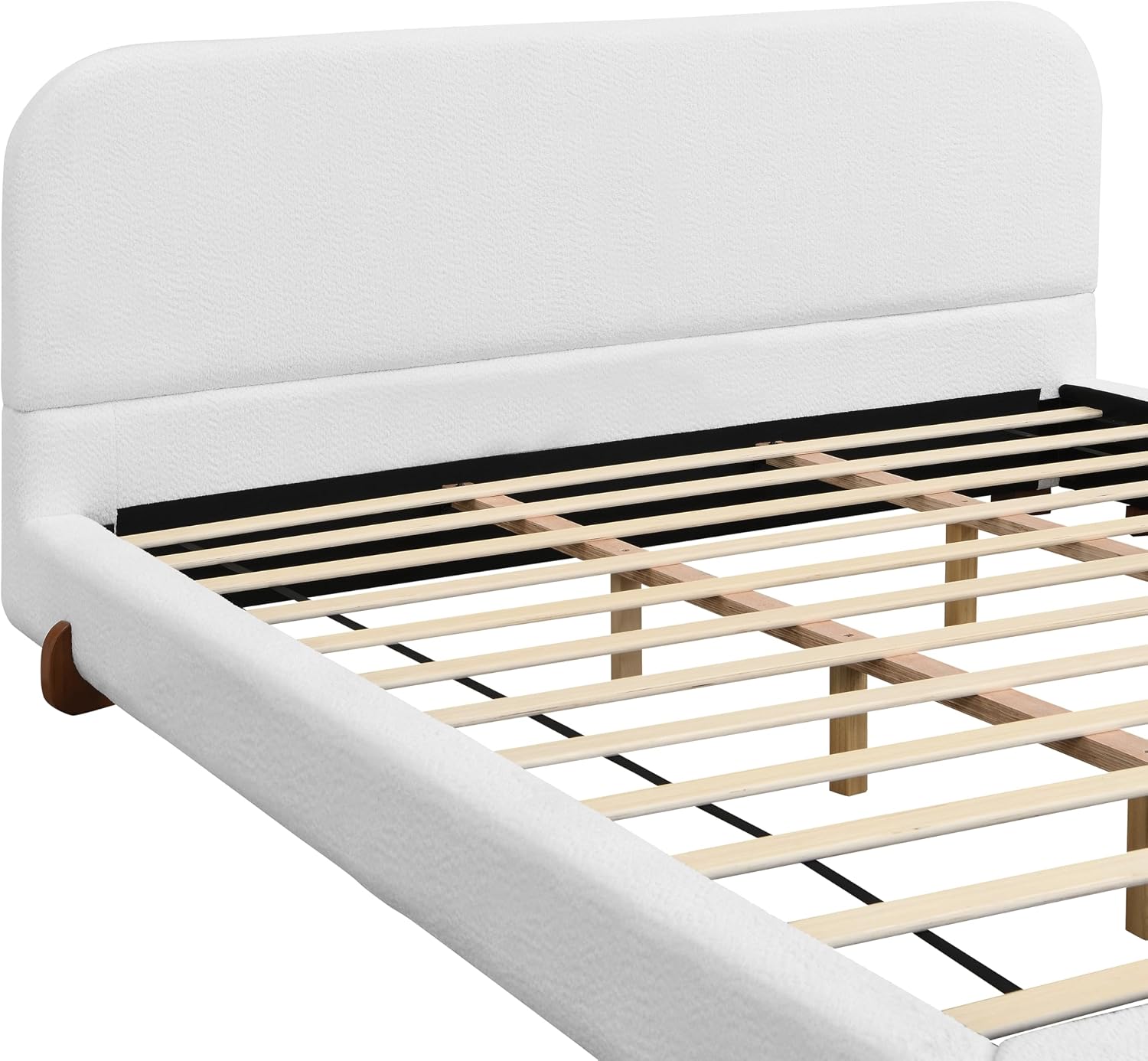 Curve-Shaped Upholstered Platform Bed with Curved Shaped Headboard, King Size Wood Bed Frame with Unique Design Legs for Bedroom Furniture, Chenille Thick Fabric Grounded Bed (White, California King)