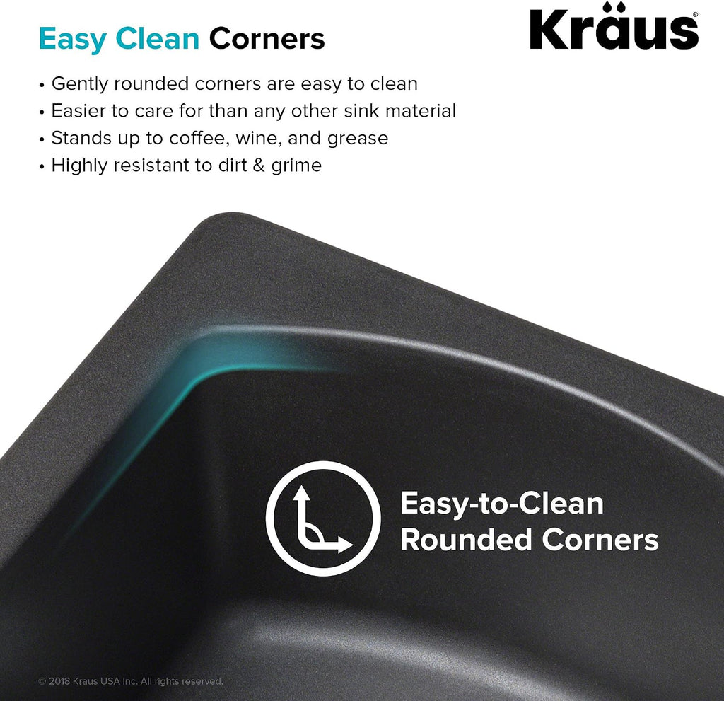 KRAUS KGD-442 Quarza 33-inch 33' Dual Mount 60/40 Double Bowl Granite Kitchen Sink in Black