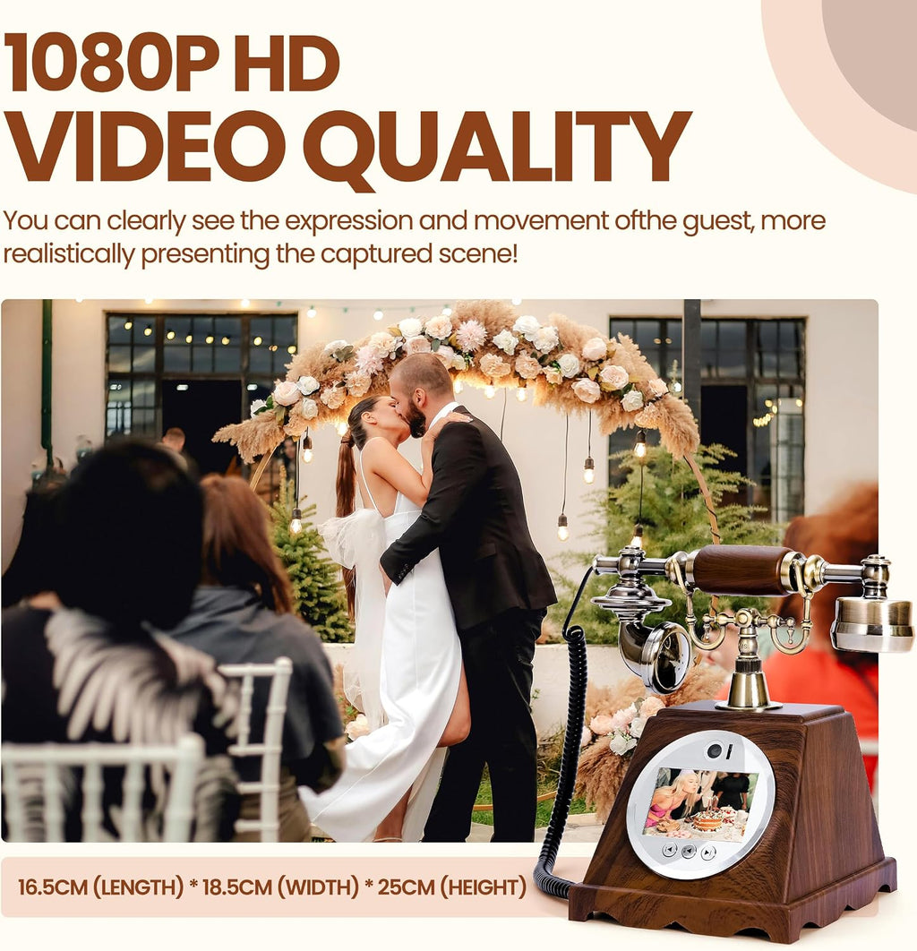 FiayaCom Video Audio Guest Book Wedding Phone,1080P HD Video Phone Guestbook, Preserve Your Special Occasions, Ideal for Wedding Bridal Shower, Birthday, Graduations, Baby Shower(Retro Brown)