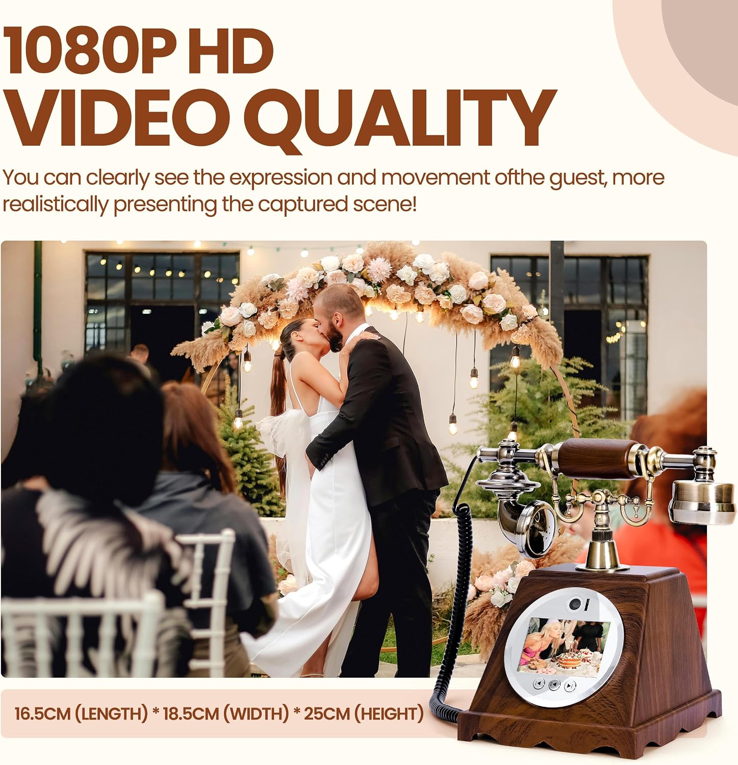 FiayaCom Video Audio Guest Book Wedding Phone,1080P HD Video Phone Guestbook, Preserve Your Special Occasions, Ideal for Wedding Bridal Shower, Birthday, Graduations, Baby Shower(Retro Brown)