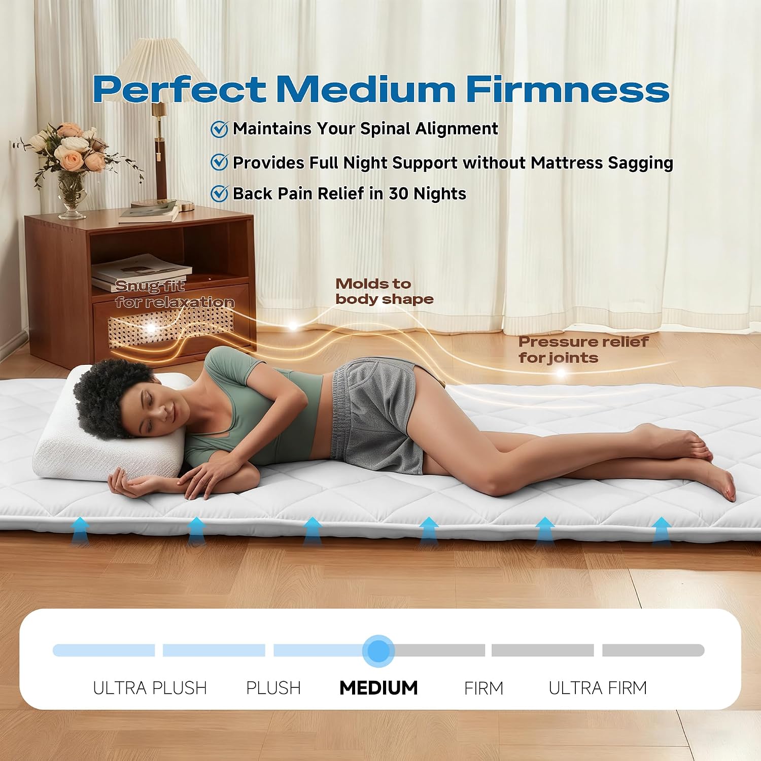 Aircliff Japanese Floor Mattress, Roll Up Tatami Mat, Sleeping Pad, Shikibuton, CertiPUR-US Certified Foam Floor Bed Futon Mattress for Dormitory, Guest Bed, Designed in Japan(Light Grey, Full)