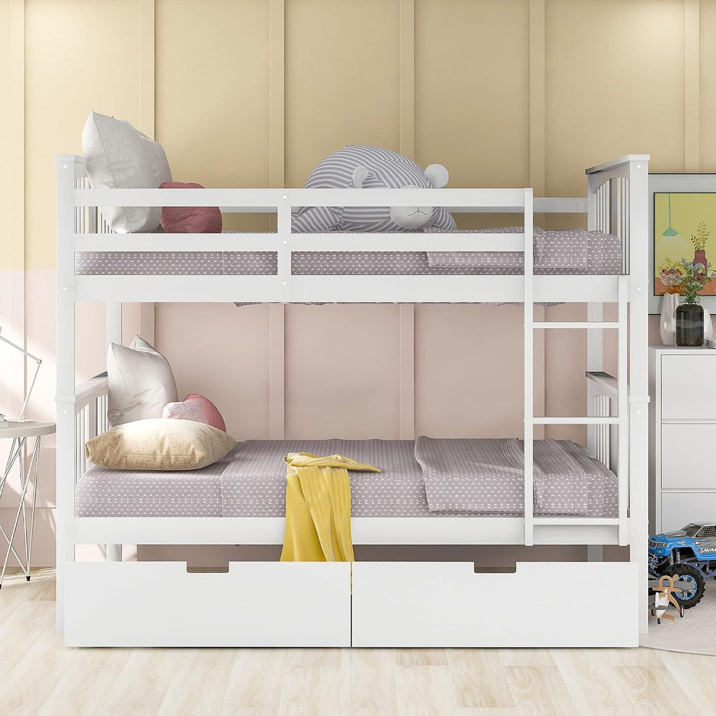 GOWE Full Over Full Bunk Bed with Drawers and Ladder for Bedroom, Guest Room Furniture-White(Old SKU :LT000205AAK)
