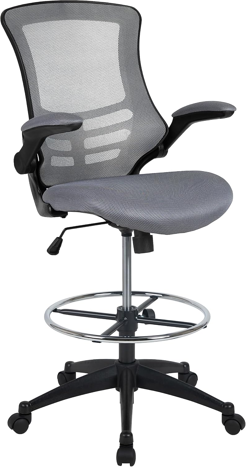 Flash Furniture Kelista Mid-Back Swivel Office Chair with Adjustable Seat Height, Ergonomic Mesh Desk Chair with Flip-Up Armrests, Dark Gray