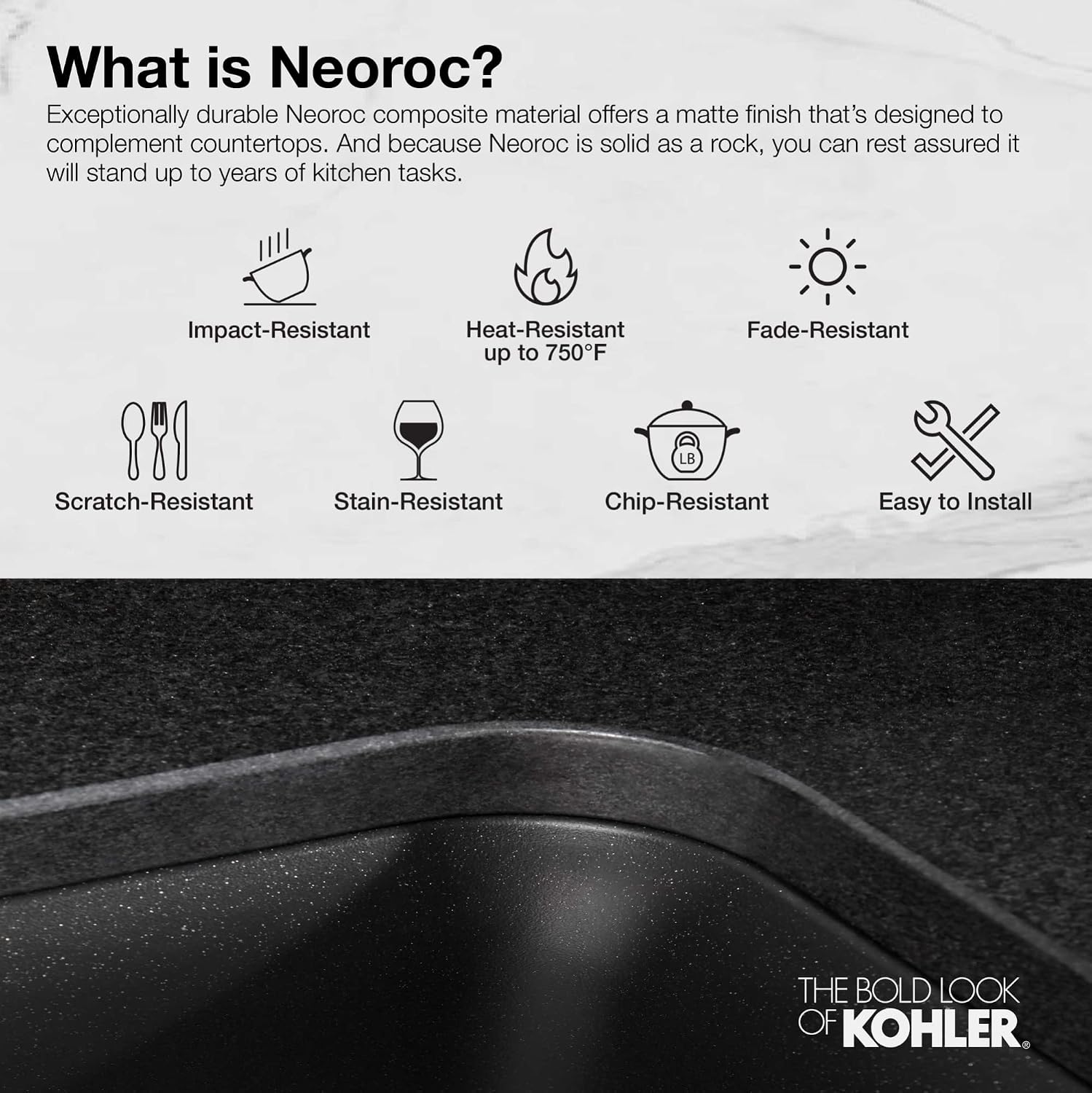 Kohler 28000-CM7 Cairn® 27-1/2' undermount single-bowl kitchen sink, Matte Graphite