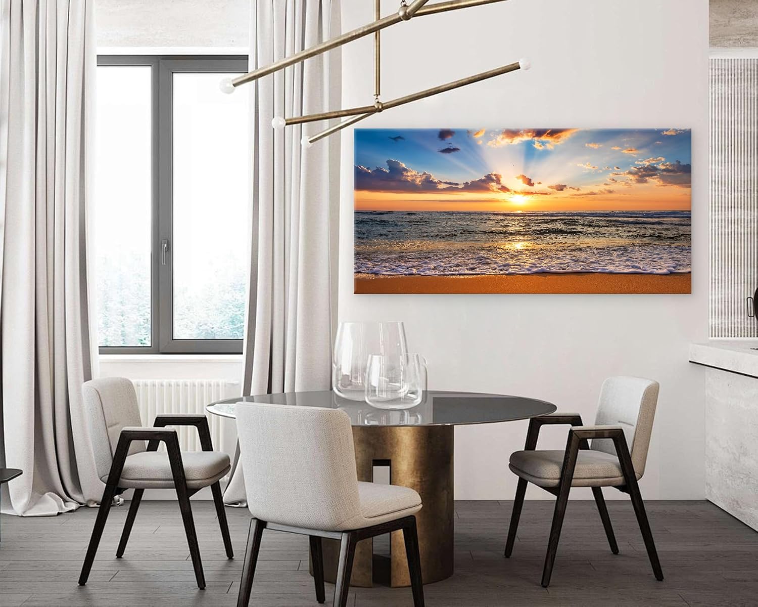 Muolunna BK1898 Wall Art Decor Large Canvas Print Picture Sunrise Ocean Beach 1 Panel Waves Scenery Painting Artwork for Office Wall Decor Home Decoration Stretched and Framed Ready to Hang