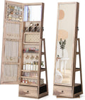 Nicetree 360° Swivel Jewelry Cabinet with Lights, Touch Screen Vanity Mirror, Rotatable Full Length Mirror with Jewelry Storage, Standing Jewelry Armoire Organizer, Foldable Makeup Shelf, Toasted Oak