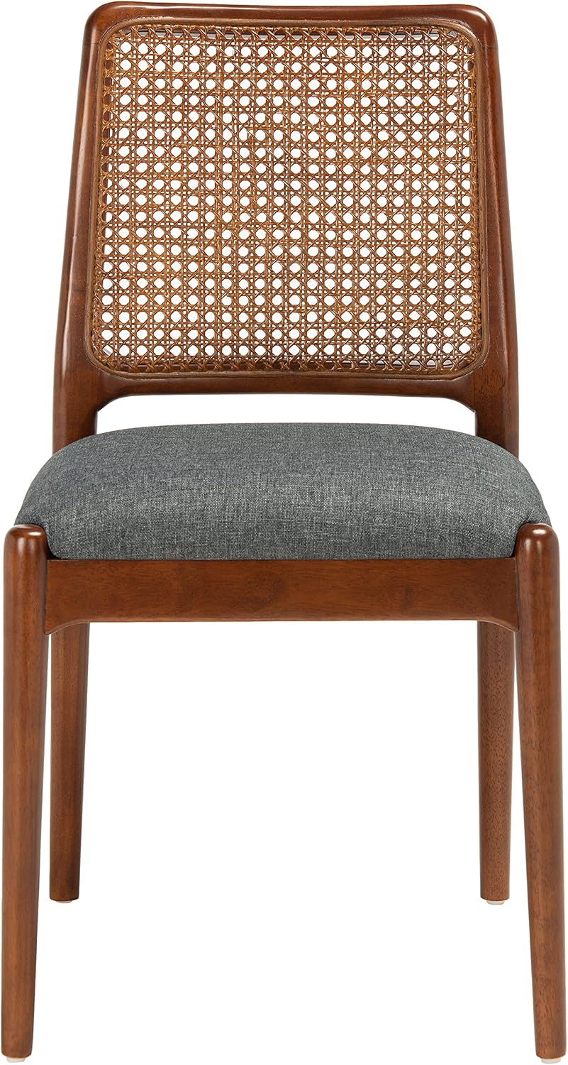 SAFAVIEH Home Collection Reinhardt Rattan Cushion Dining Chair (Set of 2) -Fully Assembled DCH8800D-SET2, Brown/Grey
