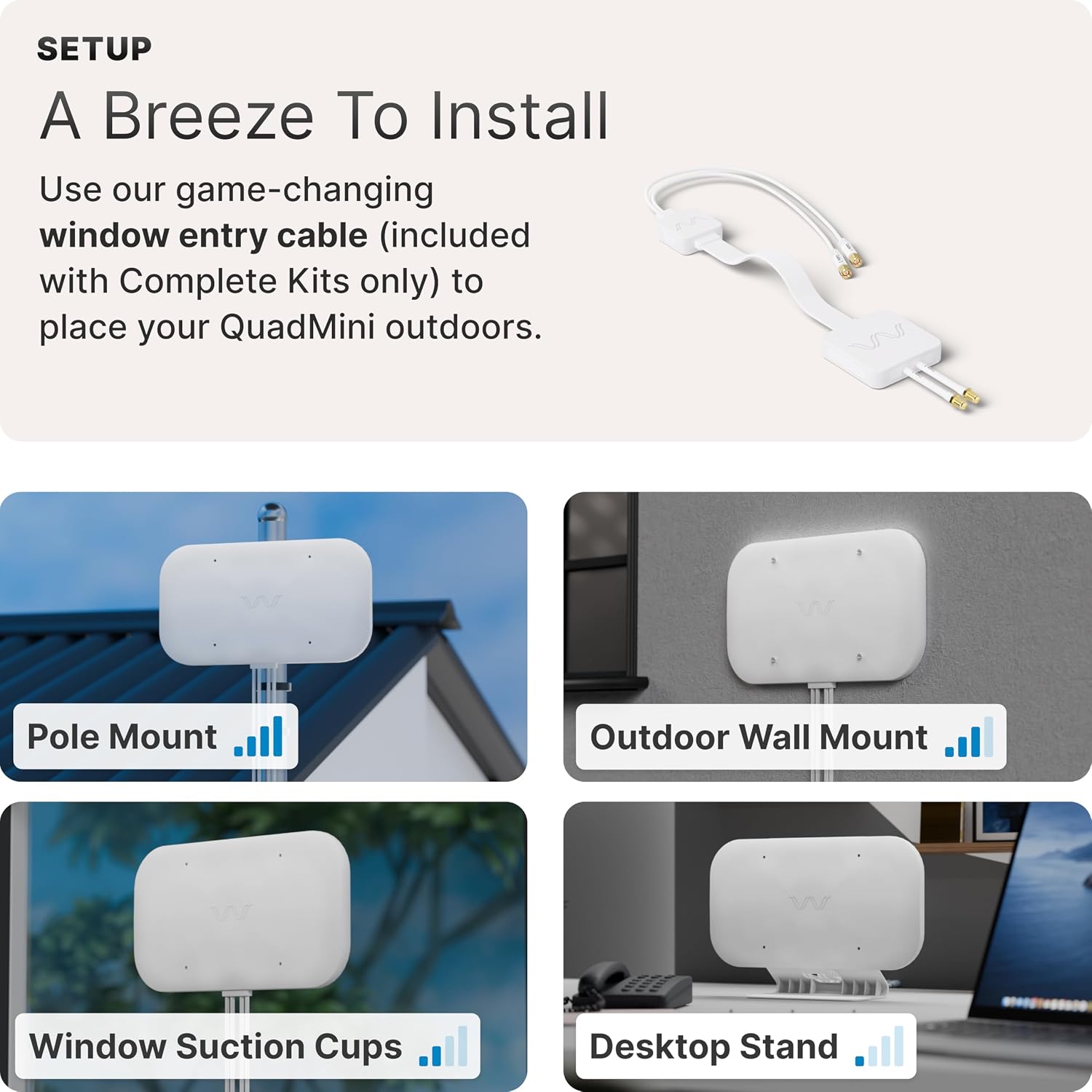 Waveform DualMini: Low-Profile 2x2 MIMO Window Antenna Kit | Omnidirectional 4G/5G Routers & Hotspots | for Netgear M5 & M6, Verizon, AT&T | Homes and RVs | 10' SMA Cable, TS9 Adapters, Window Entry
