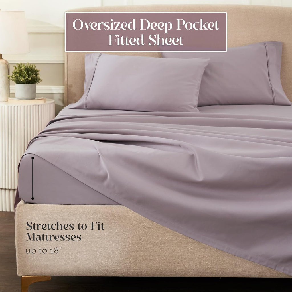 Superior 1200 Thread Count Egyptian Cotton Sheet Set, Bedroom Sheets, Modern Home Essentials, Luxury Bedding, 1 Elastic Deep Pocket Fitted Bed Sheet, 1 Flat Sheet, 2 Pillowcases, King, Zephyr