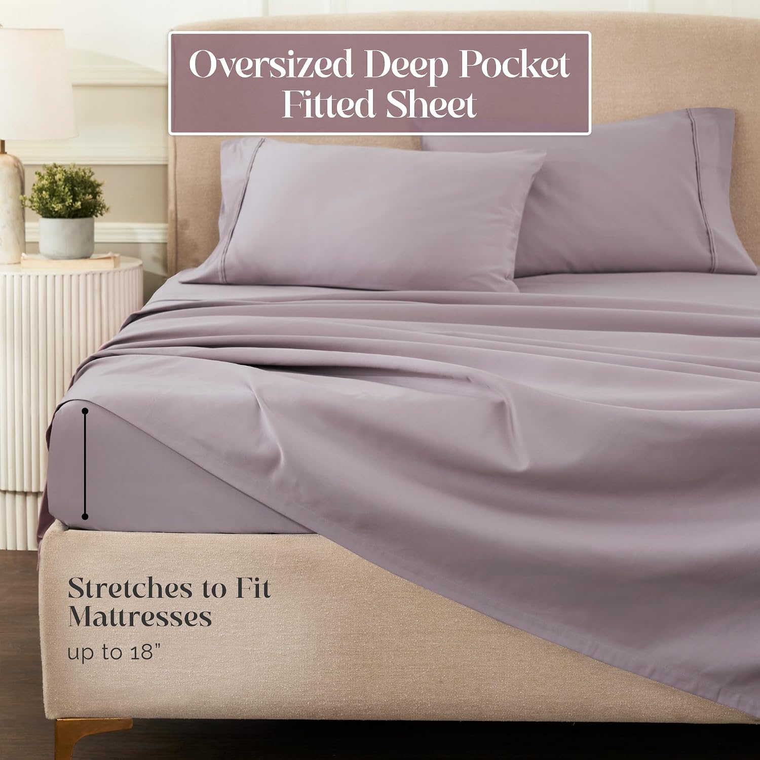 Superior 1200 Thread Count Egyptian Cotton Sheet Set, Bedroom Sheets, Home Essentials, Luxury Bedding, 1 Elastic Deep Pocket Fitted Bed Sheet, 1 Flat Sheet, 2 Pillowcases, California King, Zephyr