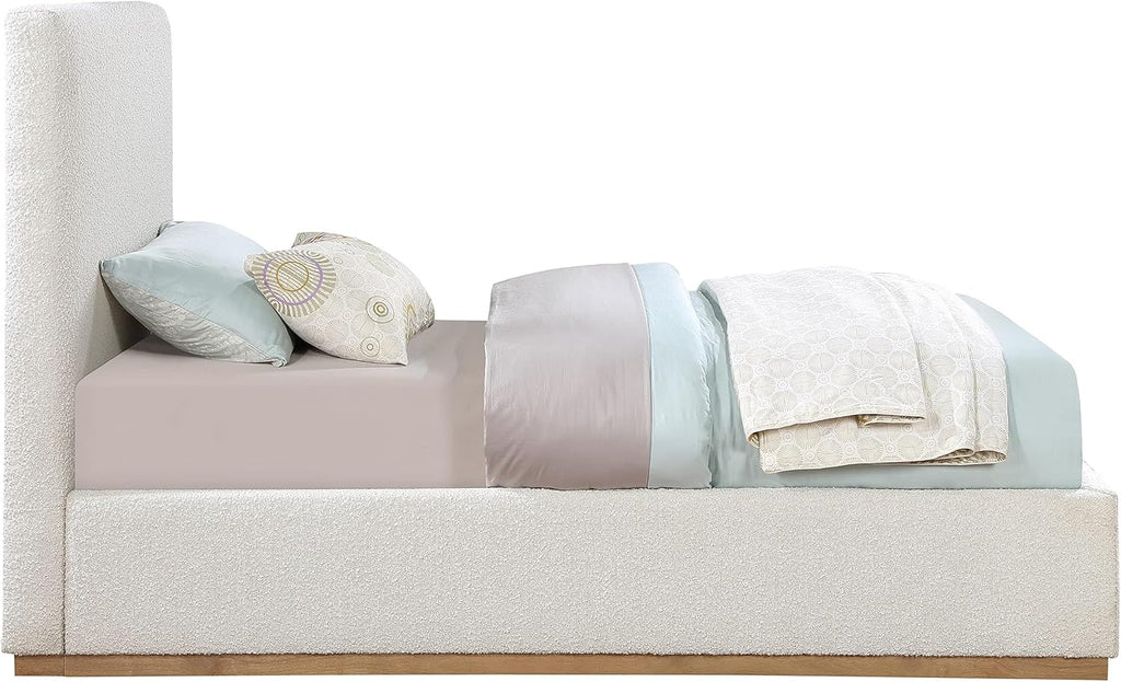 Meridian Furniture MonacoCream-T Monaco Collection Modern | Contemporary Boucle Fabric Upholstered Twin Bed withSolid Wood Natural Wire Brush Finish, 43.5' W x 82.5' D x 52' H, Cream, Twin