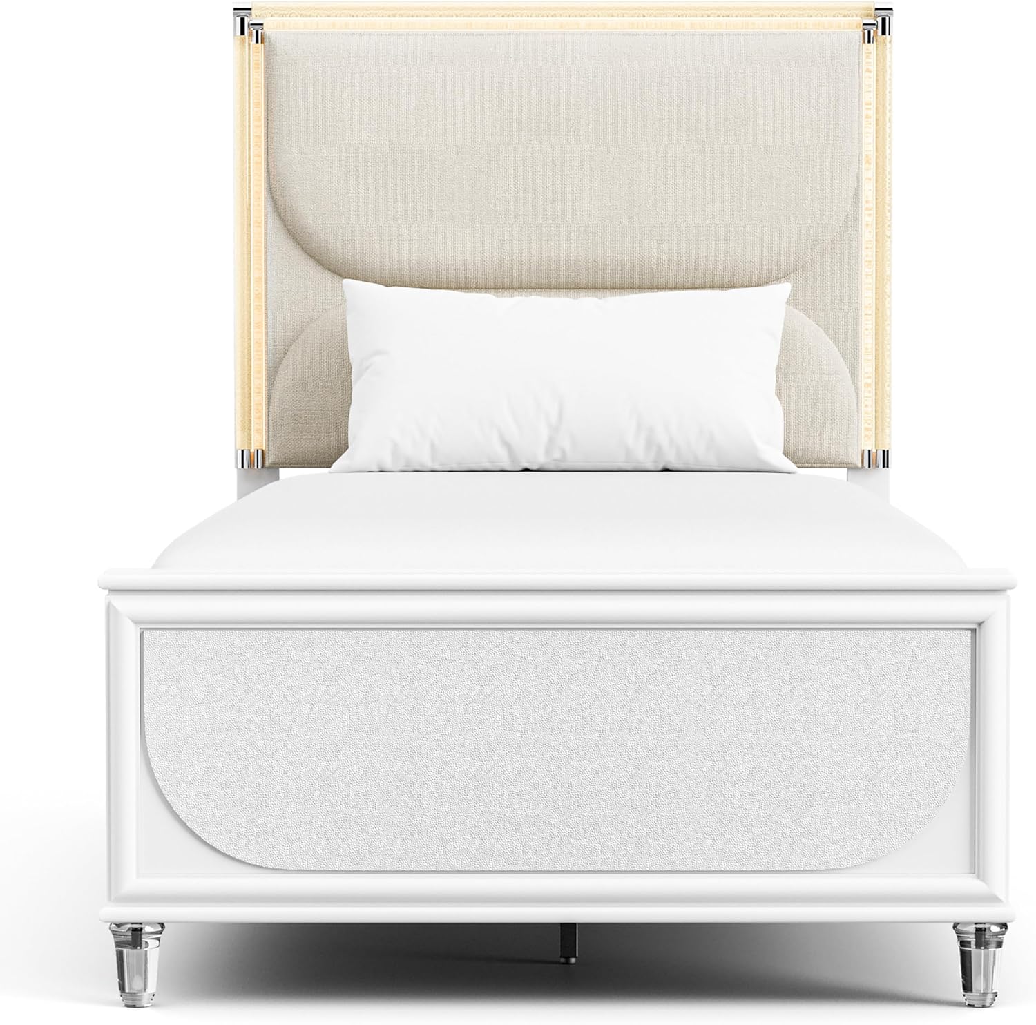 Furniture of America Leila Modern Wood 6-Piece Kids Bedroom Set with LED on Headboard and Mirror, Embossed Panels, Hidden Jewelry Tray, Felt-Lined, No Box Spring Needed, Twin, Pearl White