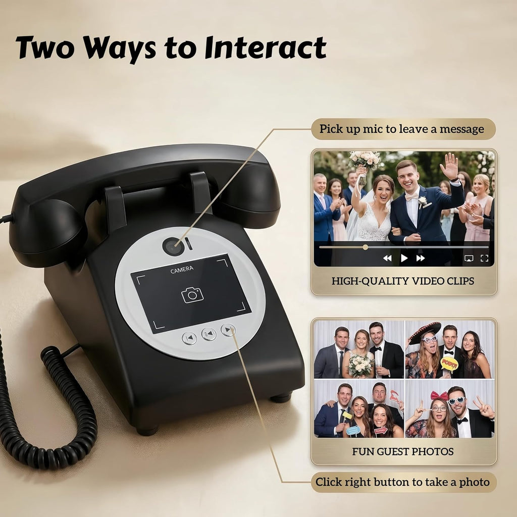 RetroVox Video & Audio Guest Book Wedding Phone Guestbook Creative Easy to Use & Fun Engagements Anniversaries Baby Showers Graduation (C Black)