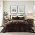 EVERGRACE Velvet Quilt Set California King 118'' x 106'', Luxurious Soft Striped Channel Bedding Set, Lightweight Velvet Comforter for All Season, Oversized Bedspread Coverlet w/ 2 Shams, Walnut Brown