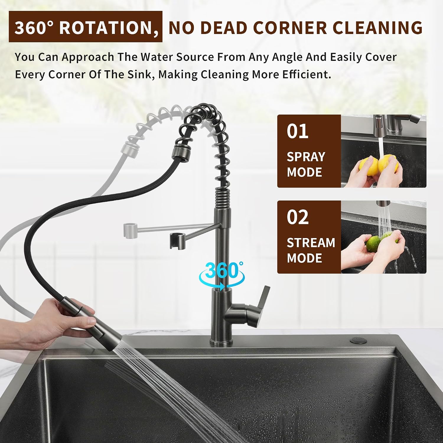 30 inch Dark Black Drop In Workstation kitchen Sink with Pull Out Faucet, Handmade Topmount Single Bowl 18 Gauge PVD-Nano Scratch-Resistant Stainless Steel Kitchen Sink with Accessories