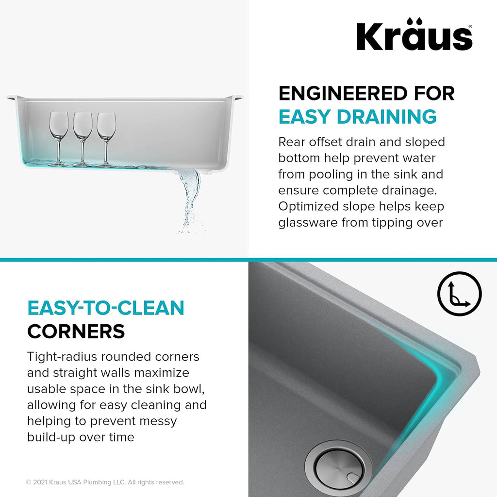 KRAUS Kitchen Sink Bellucci 29' Undermount Workstation Granite, Metallic Gray, Accessories, KGUW2-30MGR