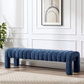 63'' Bedroom Bench, Upholstered End of Bed Bench with Solid Wood Legs, Modern Long Dining Bench with Full Covered Fabrics for Entryway, Bedroom, Living Room (Blue, Chenille)