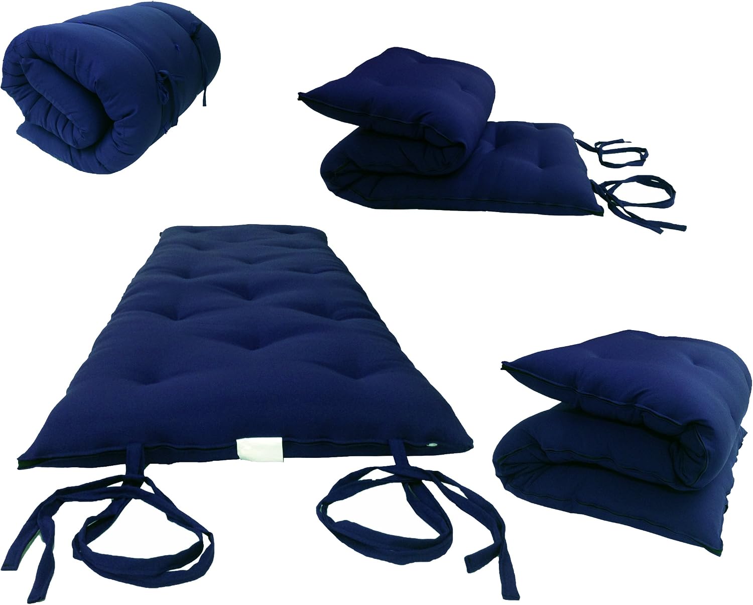 D&D Futon Furniture Full Size Navy Blue Traditional Japanese Floor Rolling Futon Mattresses, Cotton/Foam Cushion Mats