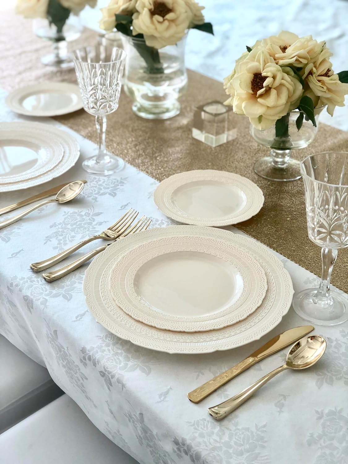 OCCASIONS 240 Piece Heavy Duty Disposable Plastic Dessert Plates 7 Inch – Premium Reusable Party Plates for Wedding, Event, Party Supplies – BPA Free, Elegant Tableware – Chateau Ivory