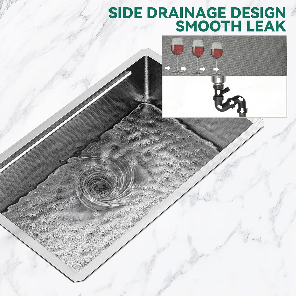 YITAHOME Kitchen Sink Undermount Workstation 32in, 304 Stainless Steel Single Bowl w/Ledge & Accessories, Honeycomb Surface Design, RV, Modern Bar Sink 32x19x10in, Silver