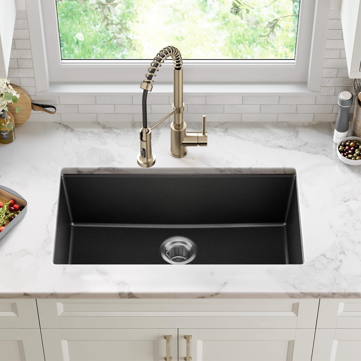 KRAUS Quarza 31-inch Undermount Single Bowl Granite Kitchen Sink in Black Onyx, KGU-413B