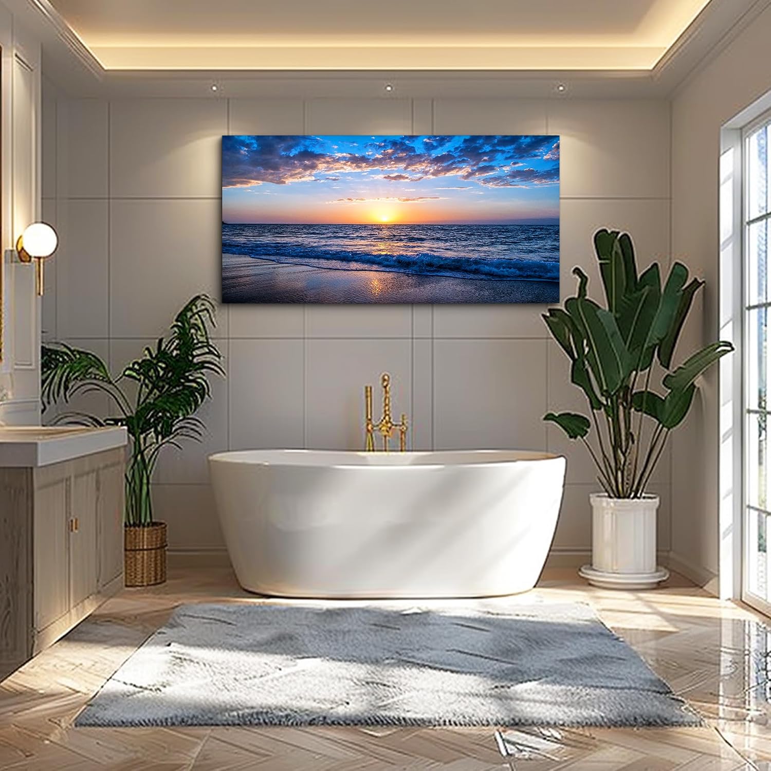 hyidecorart Wall Art Moon Sea blue Ocean Landscape Paintings Bedroom Canvas Art Print wall art for living room Paintings for Wall Decor and large Home Decor (30 x 60inch x 1pcs)