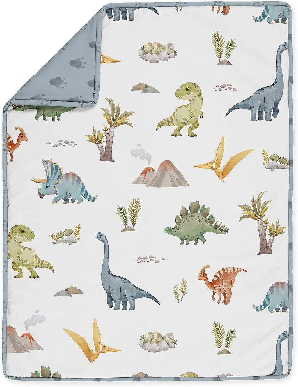 Sweet Jojo Designs Watercolor Dinosaur Dino Boy Baby Crib Bedding Set Infant Nursery Room BreathableBaby Breathable Mesh Crib Liner 6p Green Blue White Modern Dinosaurs Jurassic Animal Track Footprint