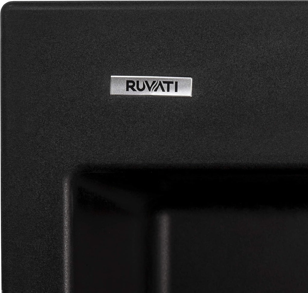 Ruvati 22 x 20 inch epiGranite Drop-in Topmount Granite Composite Quartz Single Bowl Wet Bar Prep Sink - Midnight Black - RVG1022BK