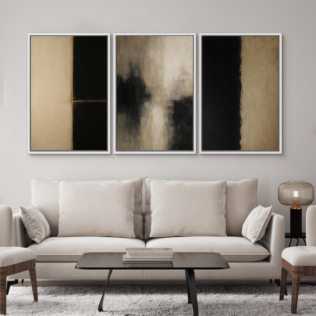 SIGNWIN Framed Canvas Print Wall Art Set Minimalist Neutral Abstract Beige and Black Illustrations Modern Art Contemporary Minimal Ultra for Living Room, Bedroom, Office - 24'x36'x3 White