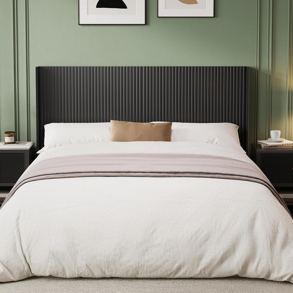 Huatean Home 64.6' Wide Wooden Queen Headboard Only, Wingback Boho Headboards Simple Setup, Wood Headboard Queen Size, Modern Farmhouse Style headboards with Vertical Grain, Solid Black