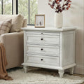 HULALA HOME Farmhouse 3 Drawer End Table with Tray, Drawer Organizer with Solid Wood Legs, End Table with Charging Station（White）