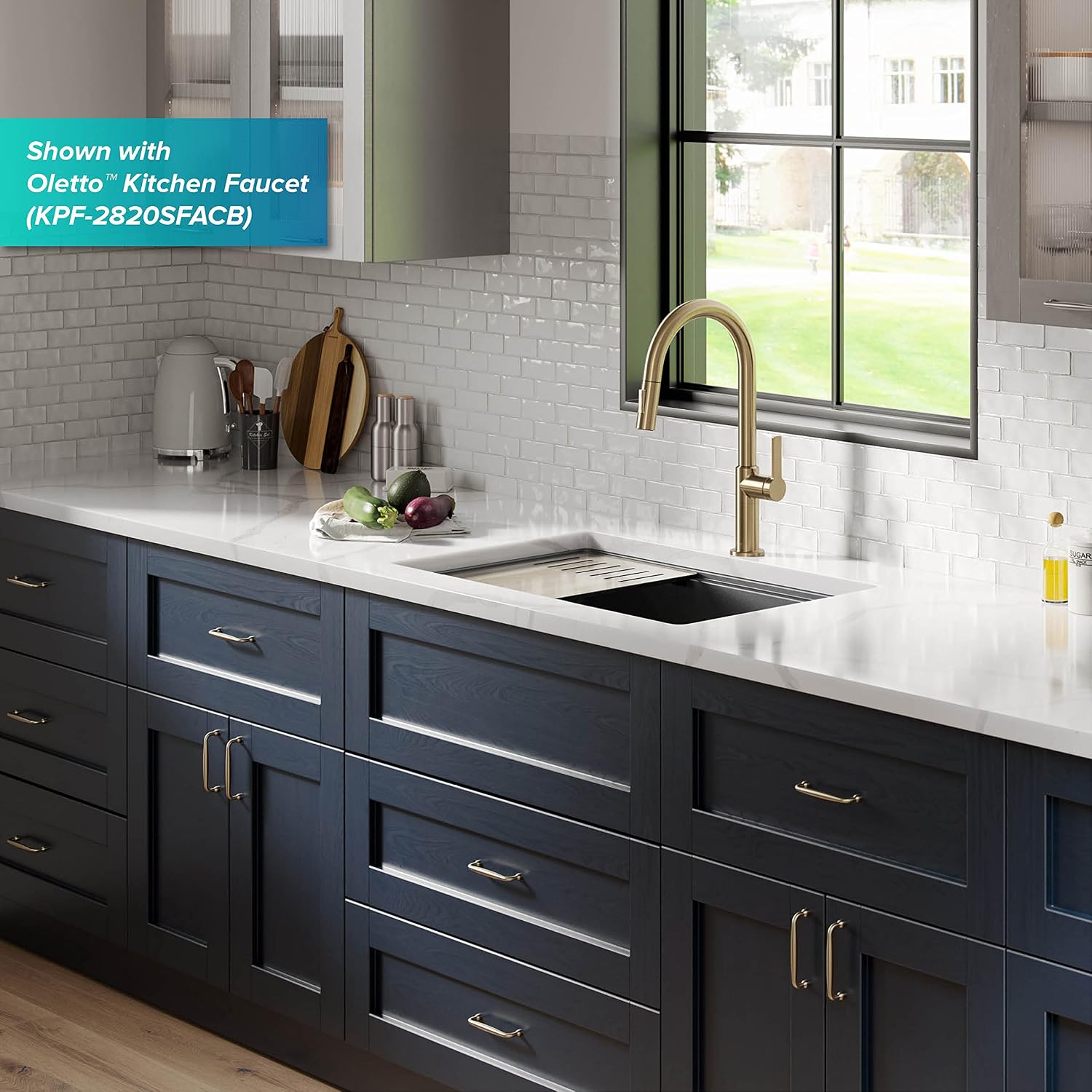 KRAUS Bellucci 30' in. Undermount Workstation Granite Kitchen Sink in Metallic Black with Accessories, KGUW2-30MBL
