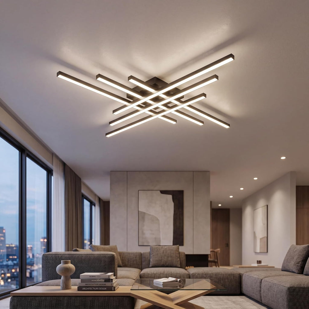 Modern LED Ceiling Lights 43.3' Black Flush Mount Ceiling Light Fixture Sputnik Dimmable Ceiling Lights with Remote Control for Bedroom Living Room Kitchen Room(6 Lights)