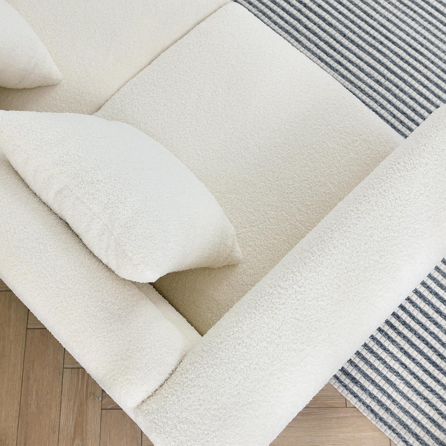 Loveseat Modern Sofa, 81' Teddy Boucle Comfy Cloud Couch Upholstered Deep 3 Seater Sherpa Couch Set with Stylish Metal Legs for Living Room Home Office Bedroom Apartment, White