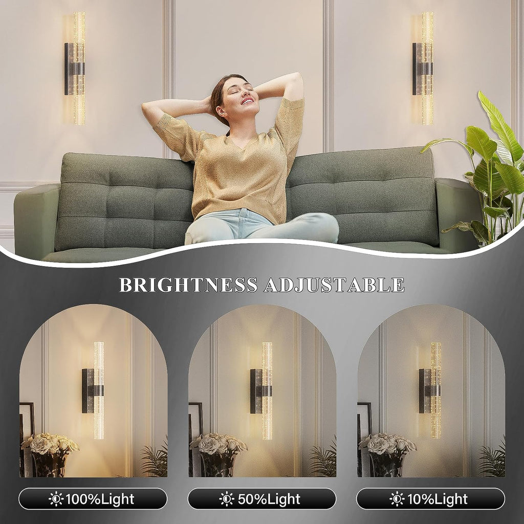 camuucci Battery Operated Wall Sconces Set of 2 Rechargeable Battery Powered Wall Light with 12000mAh Not Hardwired Dimmable Wall Lamp Fixtures for Bedroom Living Room Black 15.3 Inches