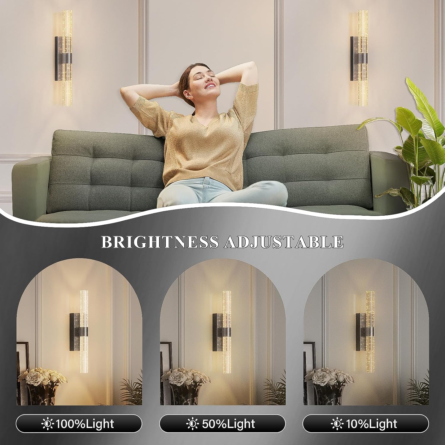 camuucci Battery Operated Wall Sconces Set of 2 Rechargeable Battery Powered Wall Light with 12000mAh Not Hardwired Dimmable Wall Lamp Fixtures for Bedroom Living Room Black 15.3 Inches