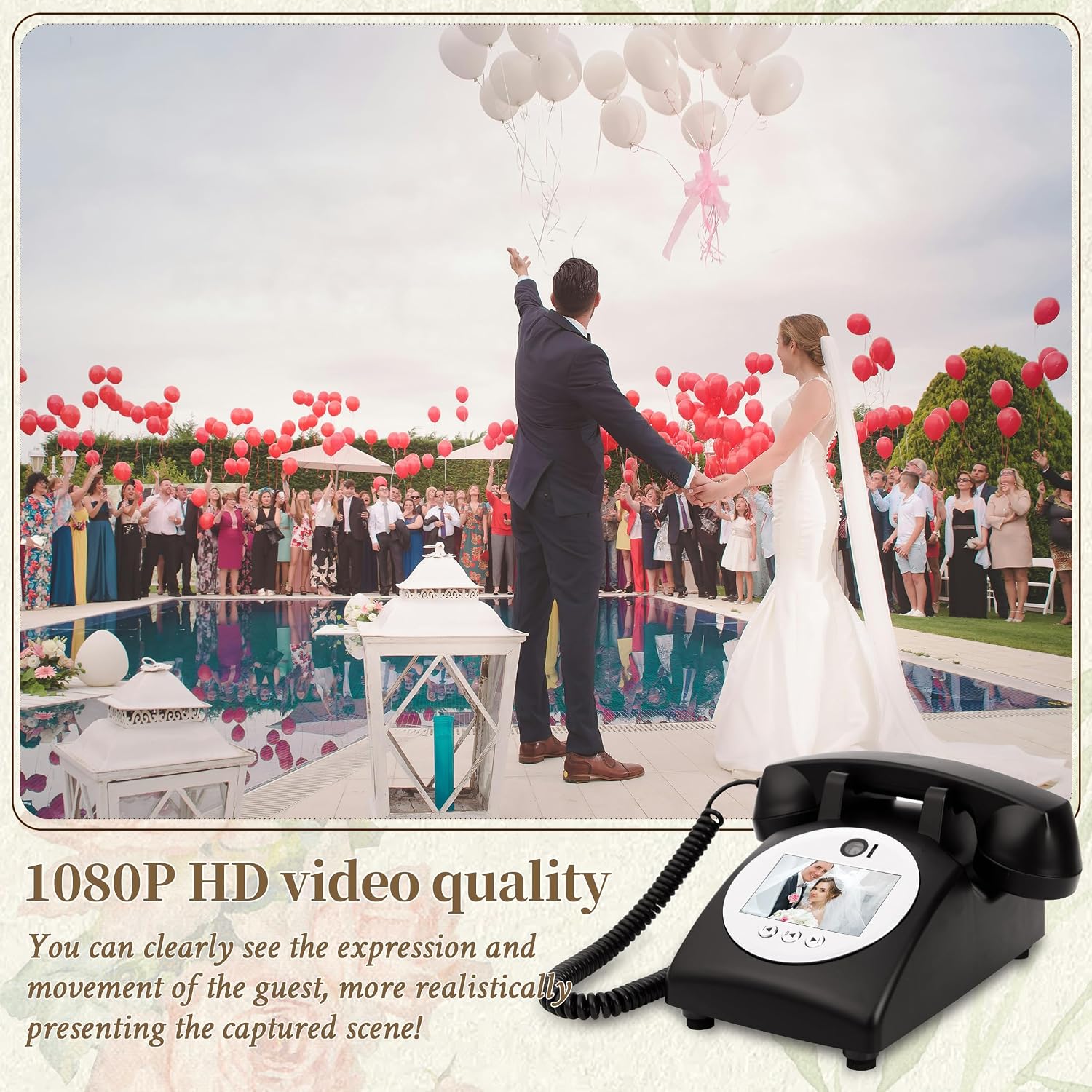 Video Audio Guest Book Wedding Phone,1080P HD Video Phone Guestbook, Preserve Your Special Occasions, Ideal for Wedding Bridal Shower, Birthday, Graduations, Baby Shower(Black)