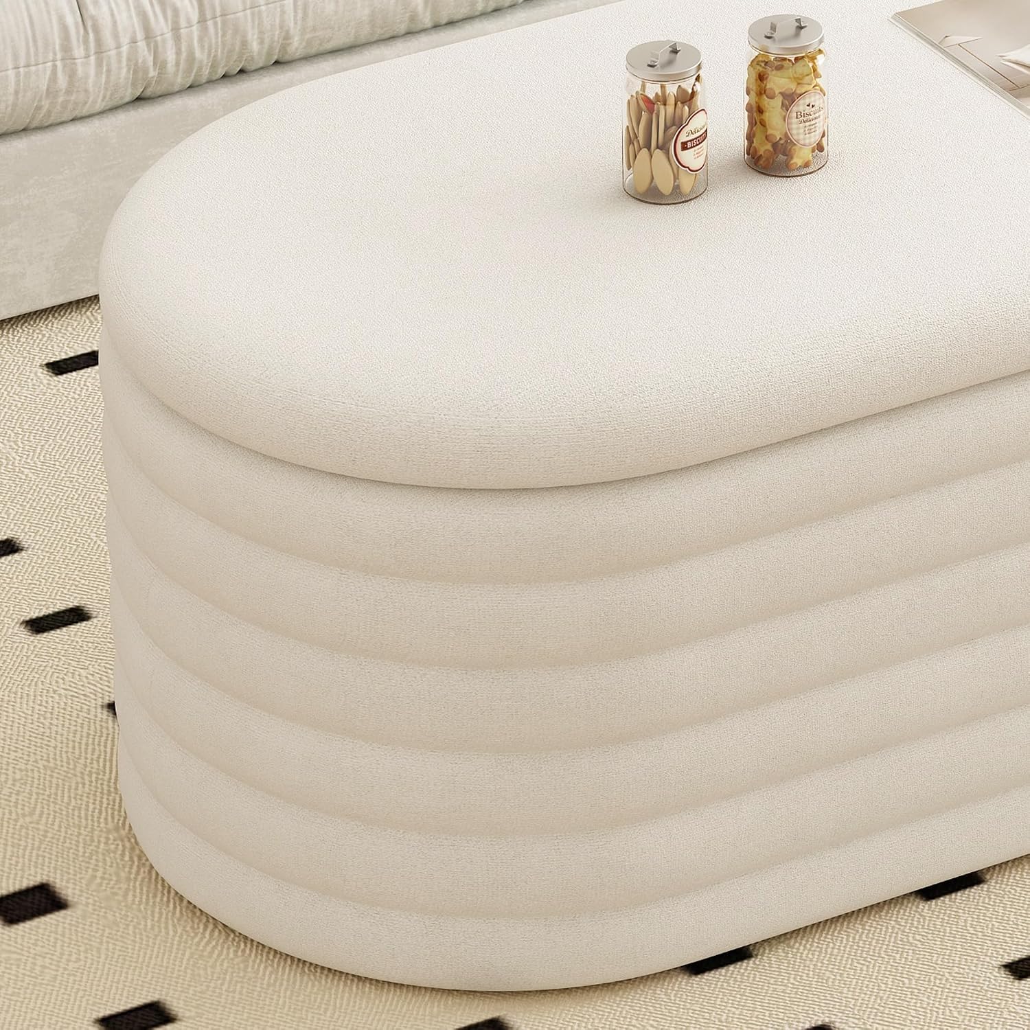 Storage Ottoman Bench 40 inch Upholstered Chenille Fabric Storage Bench for Bedroom End of Bed Stool Aesthetic Large Storag Ottoman for Living Room Entryway,Beige White
