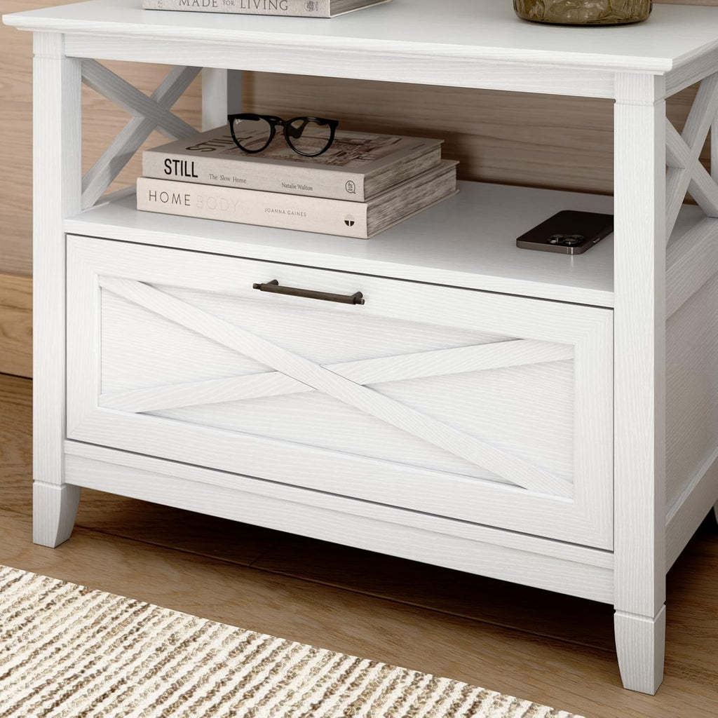 Bush Home 32-inch Nightstand with Drawer - Set of 2, Bedroom Furniture, Key West Collection, Pure White Oak