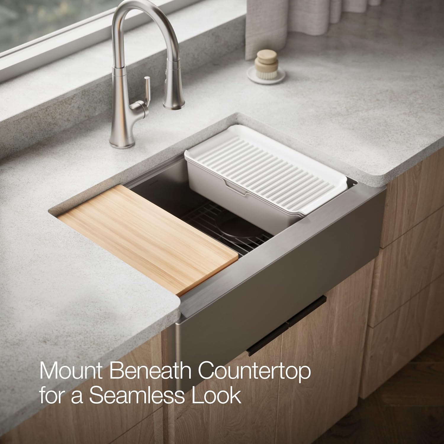 Kohler 33655-PC-NA Strive® 29-1/2' undermount single-bowl farmhouse workstation kitchen sink, Stainless Steel