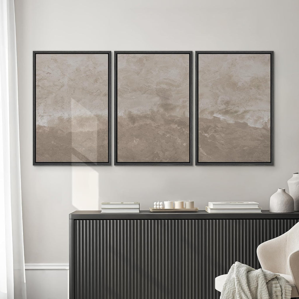 SIGNWIN Framed Canvas Print Wall Art Set Neutral Sand Minimalist Beige Abstract Illustrations Modern Scenic Colorful Ultra for Living Room, Bedroom, Office - 16'x24'x3 Black