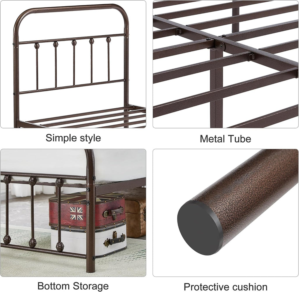 VECELO Twin Size Victorian Style Metal Bed Frame with Headboard Classic Metal Platform Bed Frame Mattress Foundation with Footboard/Under Bed Storage/No Box Spring Aple 2 Set