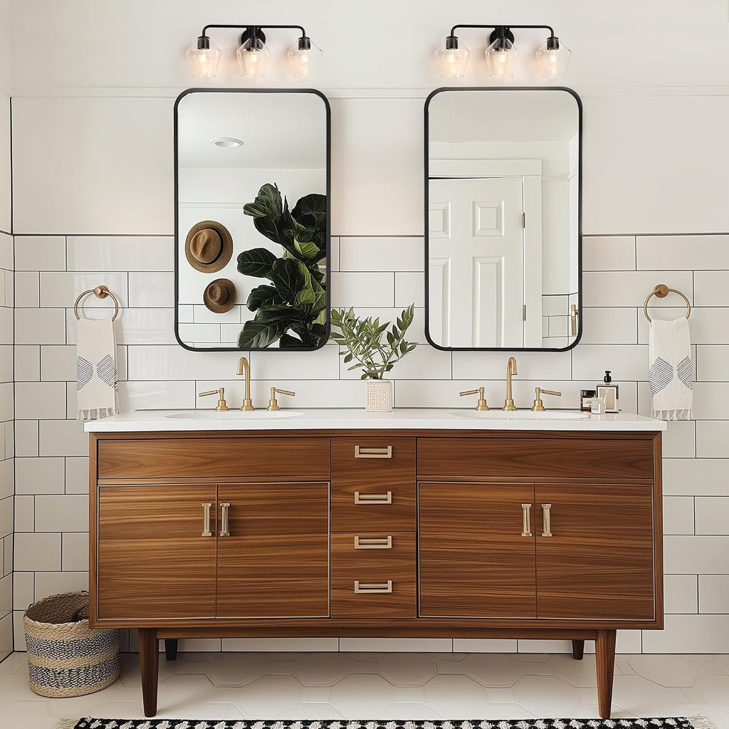 KSANA Bathroom Light Fixture, Modern Black Vanity Lights Over Mirror 3 Light Bathroom Lighting with Clear Glass