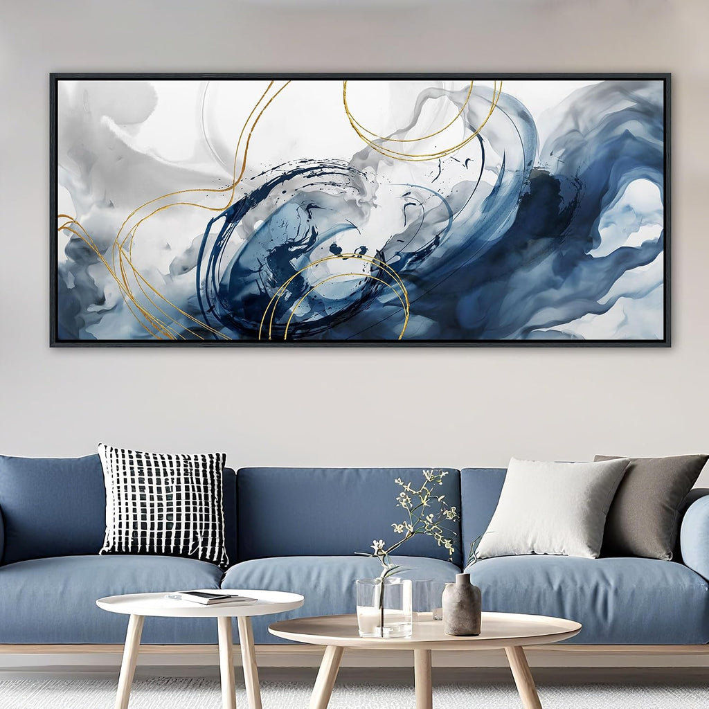 Mofutinpo Blue Abstract Wall Art Large Canvas Wall Decor Modern Home Decor Office Wall Decor Home Decorations for Living Room Navy Blue Minimalist Bedroom Artwork 40×87IN